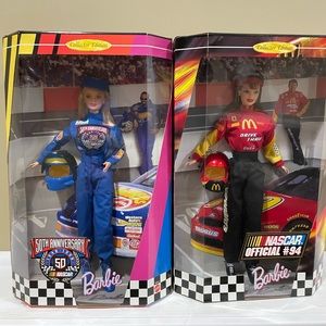 Two unopened NASCAR Barbies by Mattel